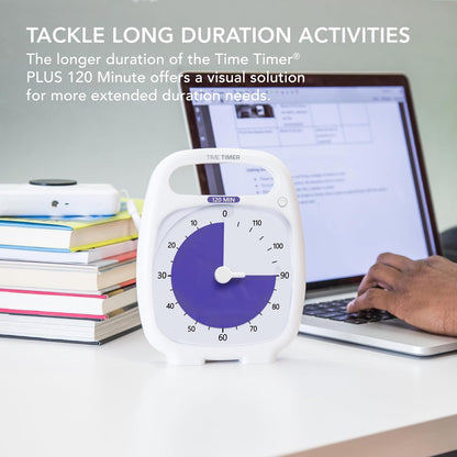 PLUS 5 Minute Desk Visual Timer - Countdown Timer with Portable Handle for Classroom, Office, Homeschooling, Study Tool with Silent Operation (White)