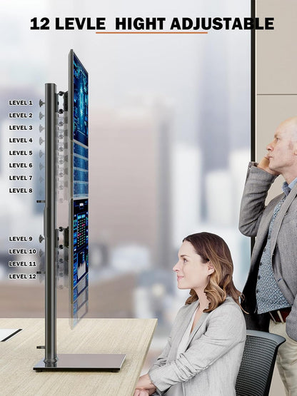 Dual Monitor Stand - Vertical Stack Screen Free-Standing Monitor Riser Fits Two 13 to 34 Inch Screen with Swivel, Tilt, Height Adjustable, Holds One (1) Screen Up to 44Lbs