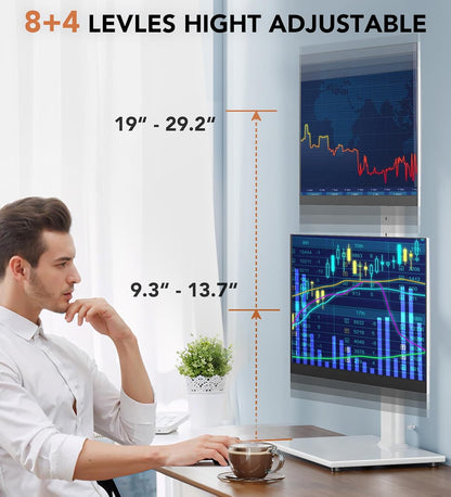 Dual Monitor Stand - Vertical Stack Screen Free-Standing Monitor Riser Fits Two 13 to 34 Inch Screen with Swivel, Tilt, Height Adjustable, Holds One (1) Screen Up to 44Lbs