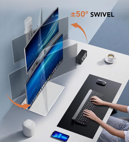 Dual Monitor Stand - Vertical Stack Screen Free-Standing Monitor Riser Fits Two 13 to 34 Inch Screen with Swivel, Tilt, Height Adjustable, Holds One (1) Screen Up to 44Lbs