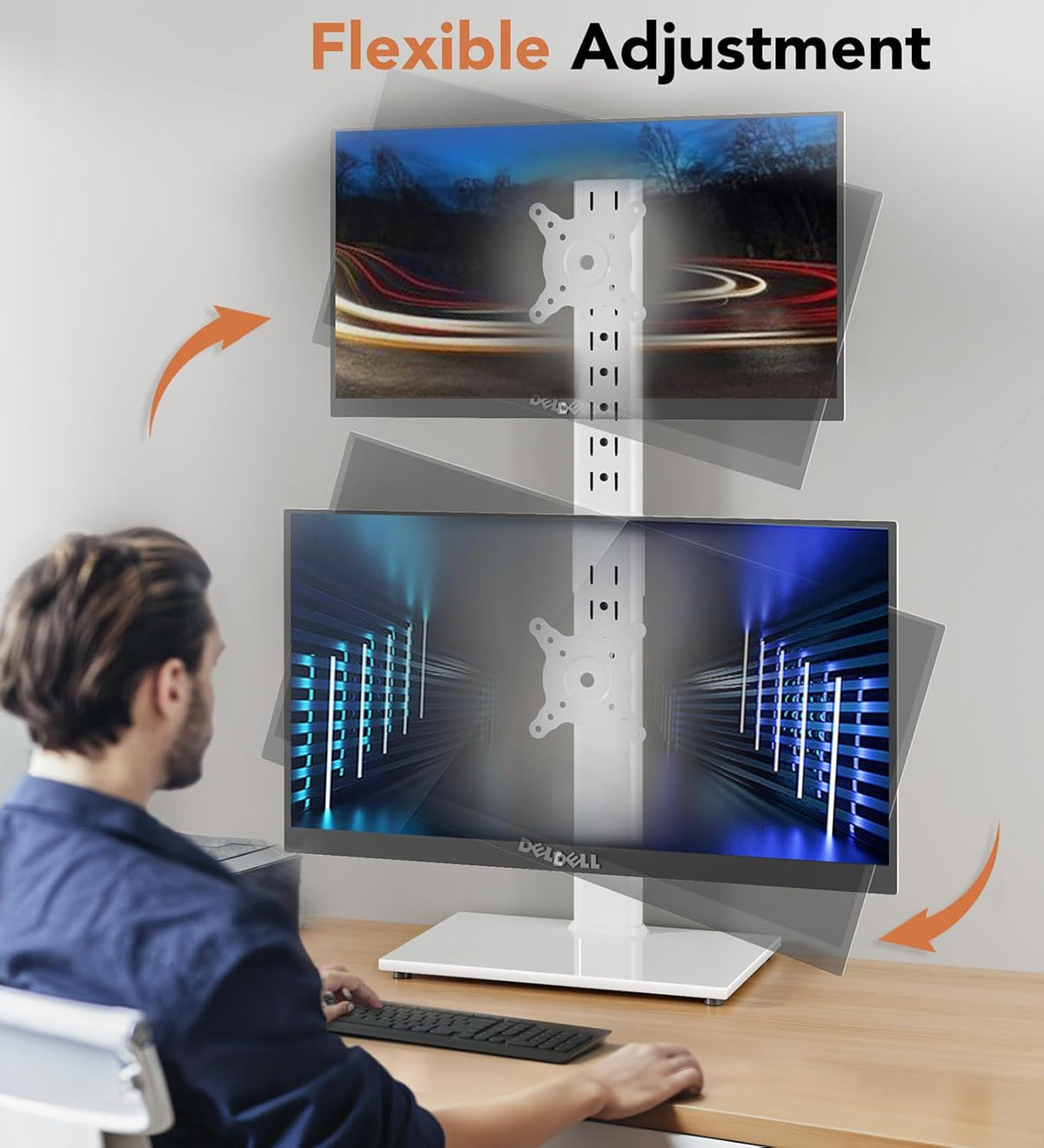 Dual Monitor Stand - Vertical Stack Screen Free-Standing Monitor Riser Fits Two 13 to 34 Inch Screen with Swivel, Tilt, Height Adjustable, Holds One (1) Screen Up to 44Lbs