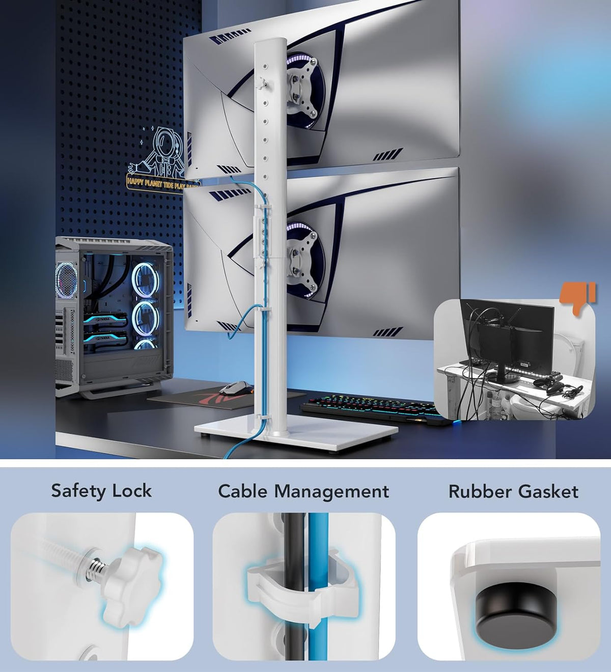 Dual Monitor Stand - Vertical Stack Screen Free-Standing Monitor Riser Fits Two 13 to 34 Inch Screen with Swivel, Tilt, Height Adjustable, Holds One (1) Screen Up to 44Lbs
