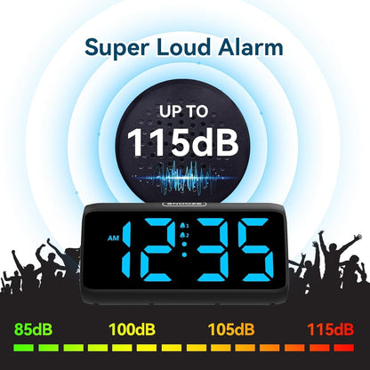 Digital Alarm Clocks for Bedrooms, Loud Alarm Clock with Dual Alarms, Bold Digits, 5 Dimmers, 4 Volumes, Snooze, Bedside Clock for Deep Sleepers Kids Teens Seniors, Plug in Clock, Easy to Set