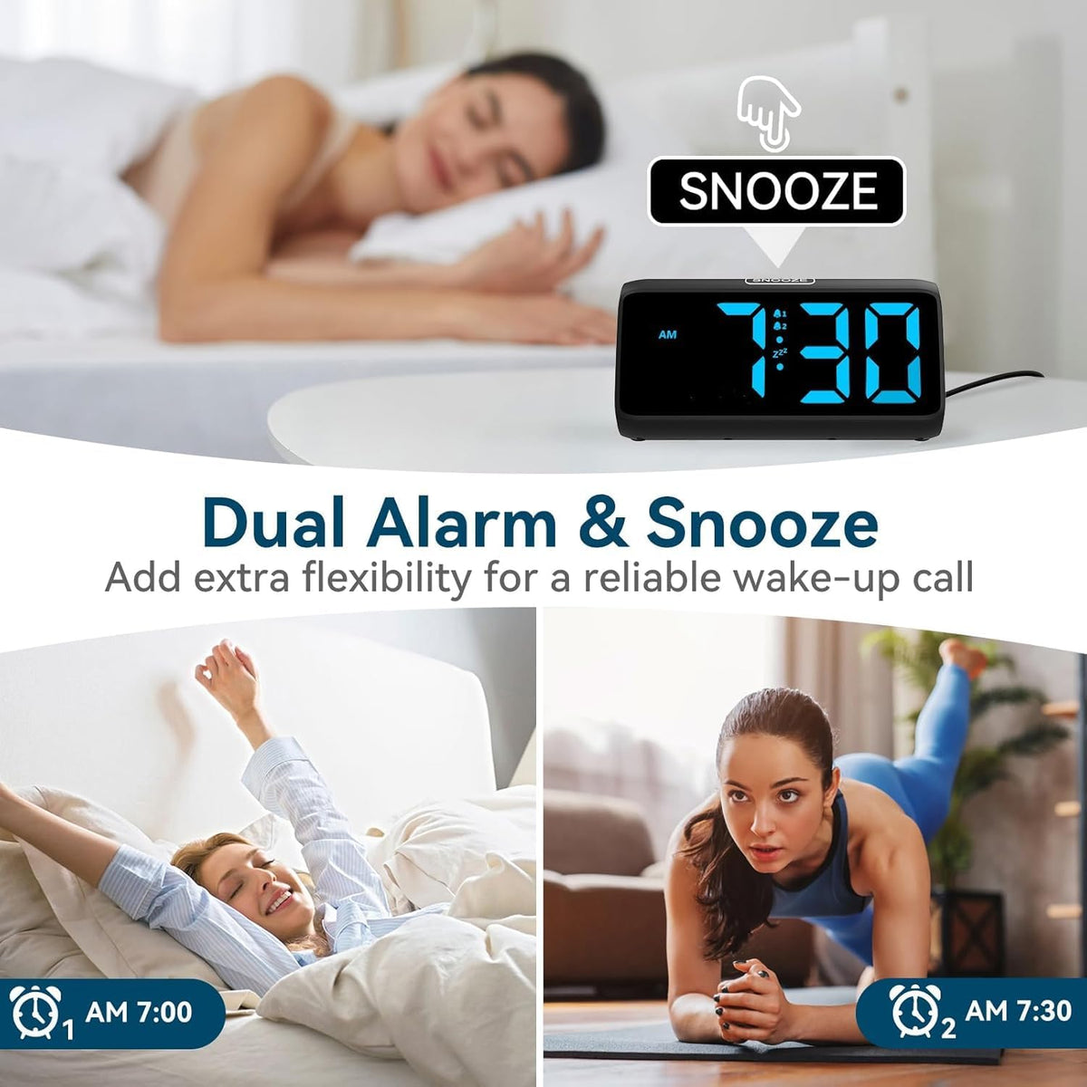 Digital Alarm Clocks for Bedrooms, Loud Alarm Clock with Dual Alarms, Bold Digits, 5 Dimmers, 4 Volumes, Snooze, Bedside Clock for Deep Sleepers Kids Teens Seniors, Plug in Clock, Easy to Set