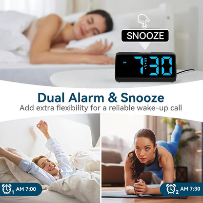 Digital Alarm Clocks for Bedrooms, Loud Alarm Clock with Dual Alarms, Bold Digits, 5 Dimmers, 4 Volumes, Snooze, Bedside Clock for Deep Sleepers Kids Teens Seniors, Plug in Clock, Easy to Set