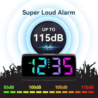 Digital Alarm Clocks for Bedrooms, Loud Alarm Clock with Dual Alarms, Bold Digits, 5 Dimmers, 4 Volumes, Snooze, Bedside Clock for Deep Sleepers Kids Teens Seniors, Plug in Clock, Easy to Set