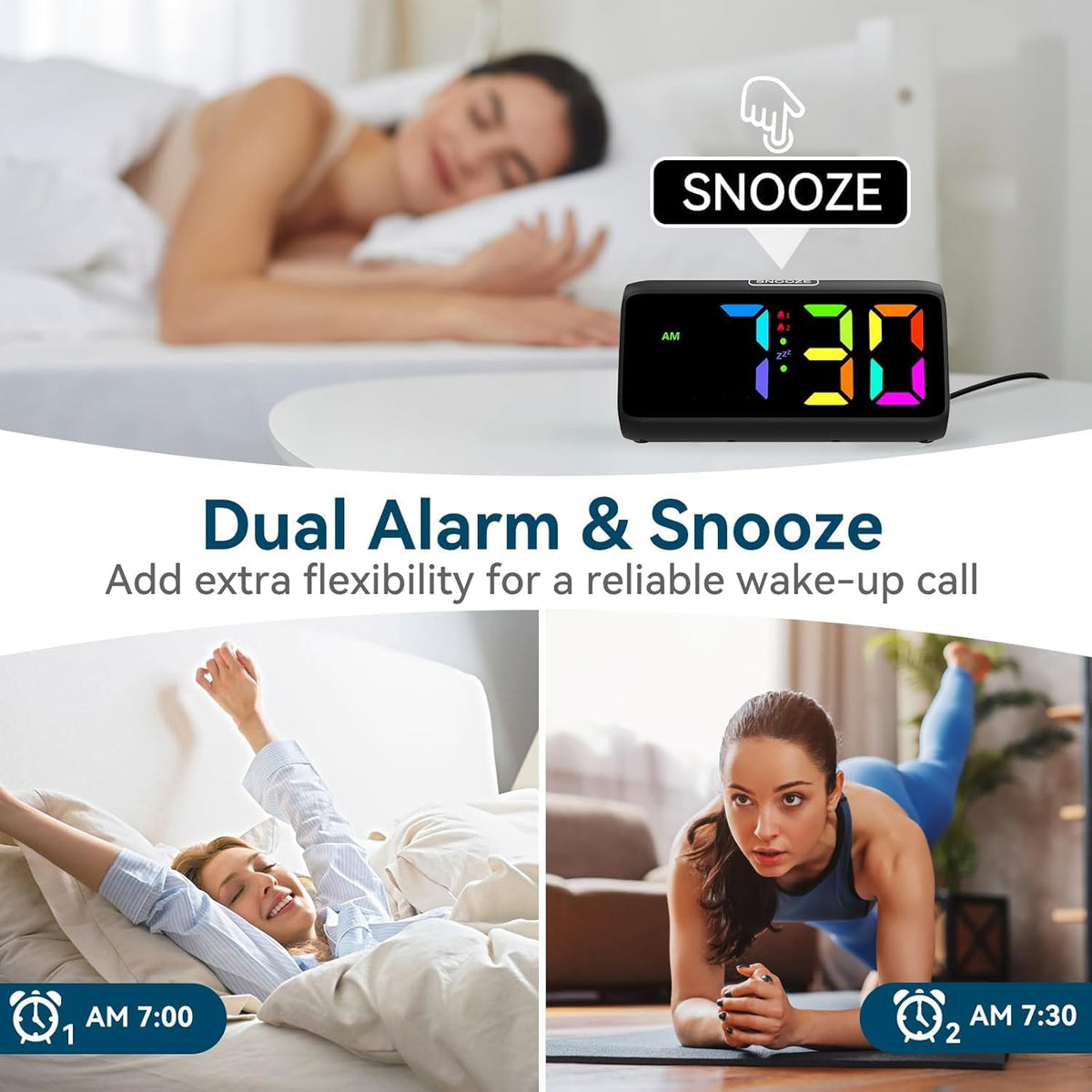 Digital Alarm Clocks for Bedrooms, Loud Alarm Clock with Dual Alarms, Bold Digits, 5 Dimmers, 4 Volumes, Snooze, Bedside Clock for Deep Sleepers Kids Teens Seniors, Plug in Clock, Easy to Set