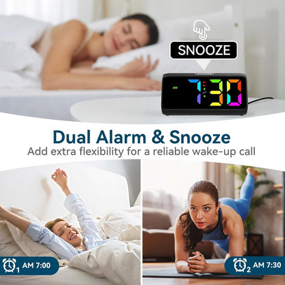 Digital Alarm Clocks for Bedrooms, Loud Alarm Clock with Dual Alarms, Bold Digits, 5 Dimmers, 4 Volumes, Snooze, Bedside Clock for Deep Sleepers Kids Teens Seniors, Plug in Clock, Easy to Set