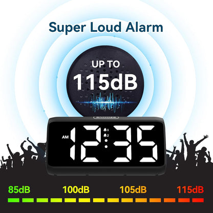 Digital Alarm Clocks for Bedrooms, Loud Alarm Clock with Dual Alarms, Bold Digits, 5 Dimmers, 4 Volumes, Snooze, Bedside Clock for Deep Sleepers Kids Teens Seniors, Plug in Clock, Easy to Set