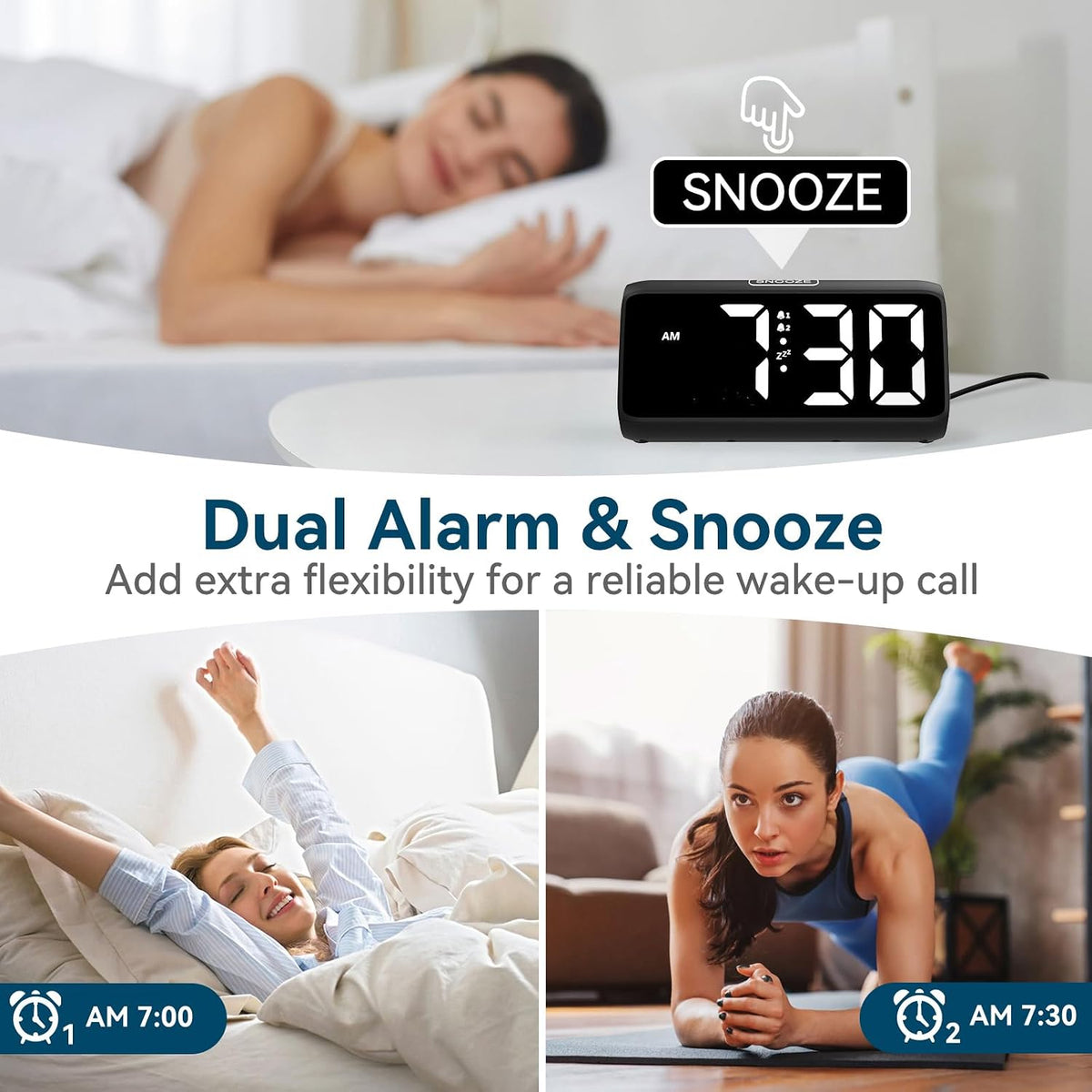 Digital Alarm Clocks for Bedrooms, Loud Alarm Clock with Dual Alarms, Bold Digits, 5 Dimmers, 4 Volumes, Snooze, Bedside Clock for Deep Sleepers Kids Teens Seniors, Plug in Clock, Easy to Set