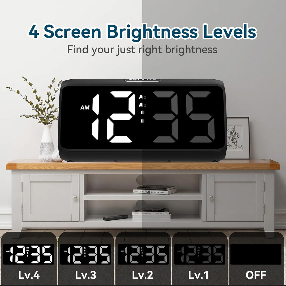 Digital Alarm Clocks for Bedrooms, Loud Alarm Clock with Dual Alarms, Bold Digits, 5 Dimmers, 4 Volumes, Snooze, Bedside Clock for Deep Sleepers Kids Teens Seniors, Plug in Clock, Easy to Set