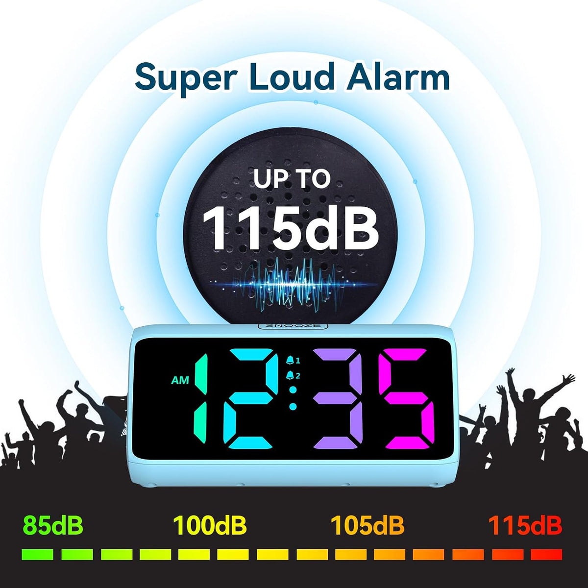 Digital Alarm Clocks for Bedrooms, Loud Alarm Clock with Dual Alarms, Bold Digits, 5 Dimmers, 4 Volumes, Snooze, Bedside Clock for Deep Sleepers Kids Teens Seniors, Plug in Clock, Easy to Set