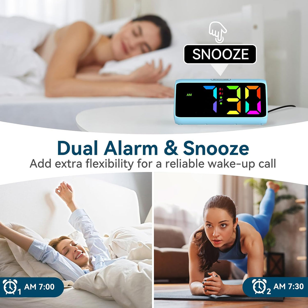 Digital Alarm Clocks for Bedrooms, Loud Alarm Clock with Dual Alarms, Bold Digits, 5 Dimmers, 4 Volumes, Snooze, Bedside Clock for Deep Sleepers Kids Teens Seniors, Plug in Clock, Easy to Set