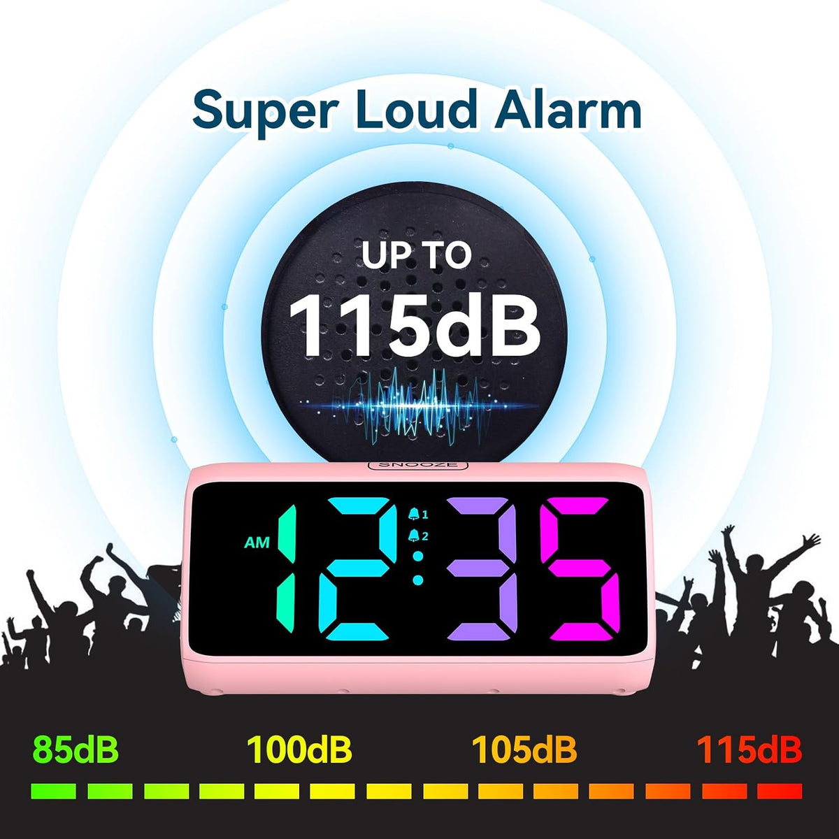 Digital Alarm Clocks for Bedrooms, Loud Alarm Clock with Dual Alarms, Bold Digits, 5 Dimmers, 4 Volumes, Snooze, Bedside Clock for Deep Sleepers Kids Teens Seniors, Plug in Clock, Easy to Set