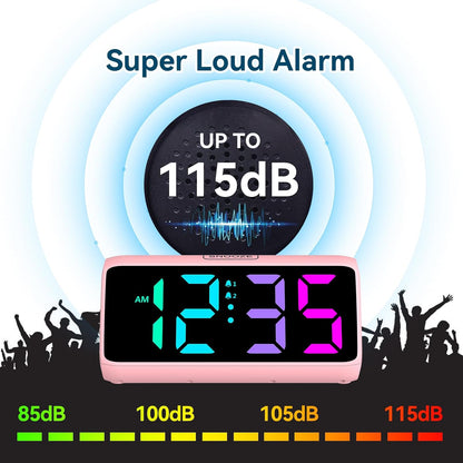 Digital Alarm Clocks for Bedrooms, Loud Alarm Clock with Dual Alarms, Bold Digits, 5 Dimmers, 4 Volumes, Snooze, Bedside Clock for Deep Sleepers Kids Teens Seniors, Plug in Clock, Easy to Set