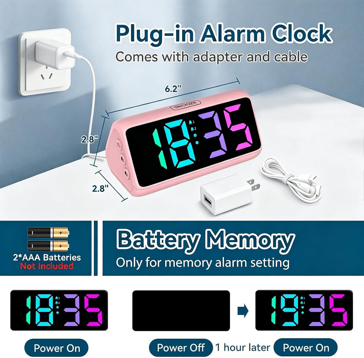 Digital Alarm Clocks for Bedrooms, Loud Alarm Clock with Dual Alarms, Bold Digits, 5 Dimmers, 4 Volumes, Snooze, Bedside Clock for Deep Sleepers Kids Teens Seniors, Plug in Clock, Easy to Set