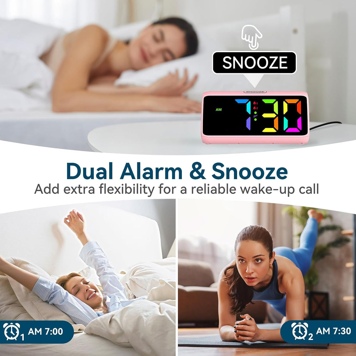 Digital Alarm Clocks for Bedrooms, Loud Alarm Clock with Dual Alarms, Bold Digits, 5 Dimmers, 4 Volumes, Snooze, Bedside Clock for Deep Sleepers Kids Teens Seniors, Plug in Clock, Easy to Set