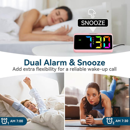 Digital Alarm Clocks for Bedrooms, Loud Alarm Clock with Dual Alarms, Bold Digits, 5 Dimmers, 4 Volumes, Snooze, Bedside Clock for Deep Sleepers Kids Teens Seniors, Plug in Clock, Easy to Set