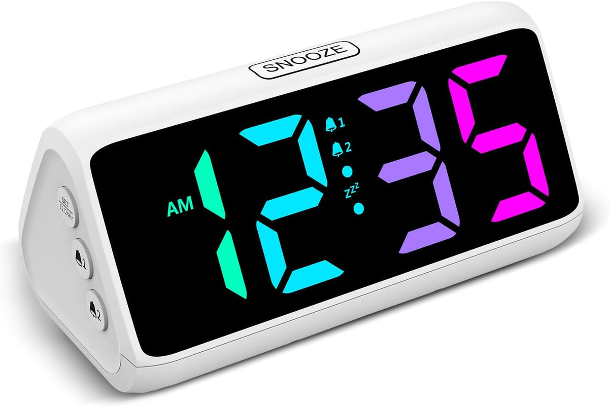 Digital Alarm Clocks for Bedrooms, Loud Alarm Clock with Dual Alarms, Bold Digits, 5 Dimmers, 4 Volumes, Snooze, Bedside Clock for Deep Sleepers Kids Teens Seniors, Plug in Clock, Easy to Set