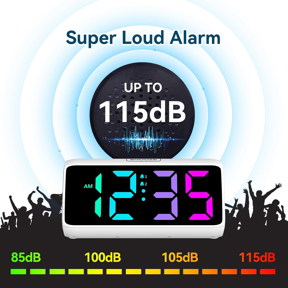 Digital Alarm Clocks for Bedrooms, Loud Alarm Clock with Dual Alarms, Bold Digits, 5 Dimmers, 4 Volumes, Snooze, Bedside Clock for Deep Sleepers Kids Teens Seniors, Plug in Clock, Easy to Set