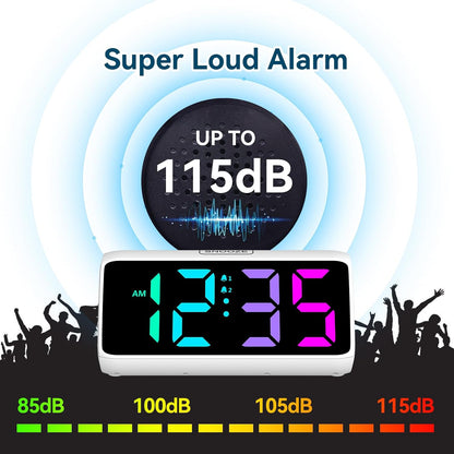 Digital Alarm Clocks for Bedrooms, Loud Alarm Clock with Dual Alarms, Bold Digits, 5 Dimmers, 4 Volumes, Snooze, Bedside Clock for Deep Sleepers Kids Teens Seniors, Plug in Clock, Easy to Set