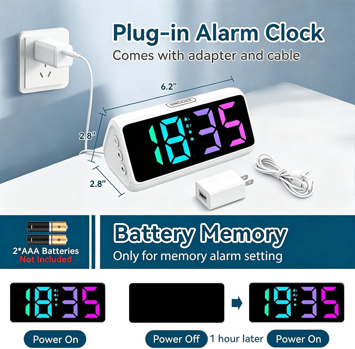 Digital Alarm Clocks for Bedrooms, Loud Alarm Clock with Dual Alarms, Bold Digits, 5 Dimmers, 4 Volumes, Snooze, Bedside Clock for Deep Sleepers Kids Teens Seniors, Plug in Clock, Easy to Set