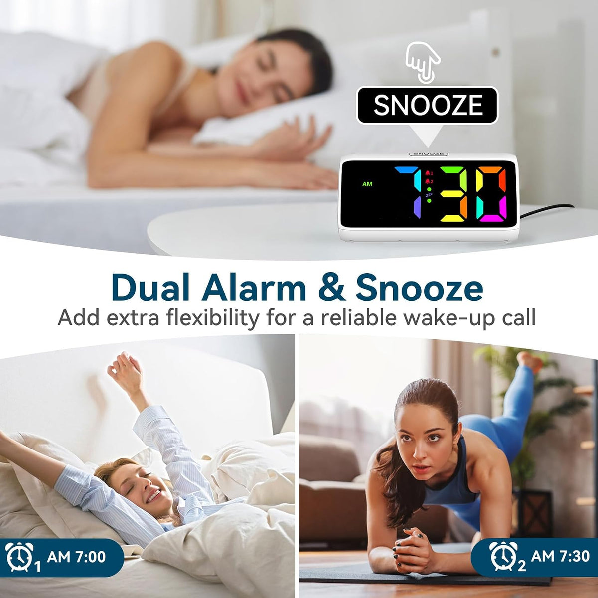 Digital Alarm Clocks for Bedrooms, Loud Alarm Clock with Dual Alarms, Bold Digits, 5 Dimmers, 4 Volumes, Snooze, Bedside Clock for Deep Sleepers Kids Teens Seniors, Plug in Clock, Easy to Set