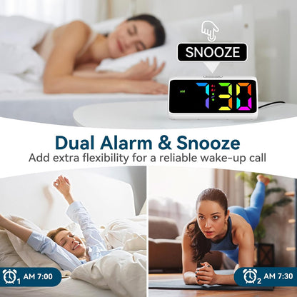 Digital Alarm Clocks for Bedrooms, Loud Alarm Clock with Dual Alarms, Bold Digits, 5 Dimmers, 4 Volumes, Snooze, Bedside Clock for Deep Sleepers Kids Teens Seniors, Plug in Clock, Easy to Set