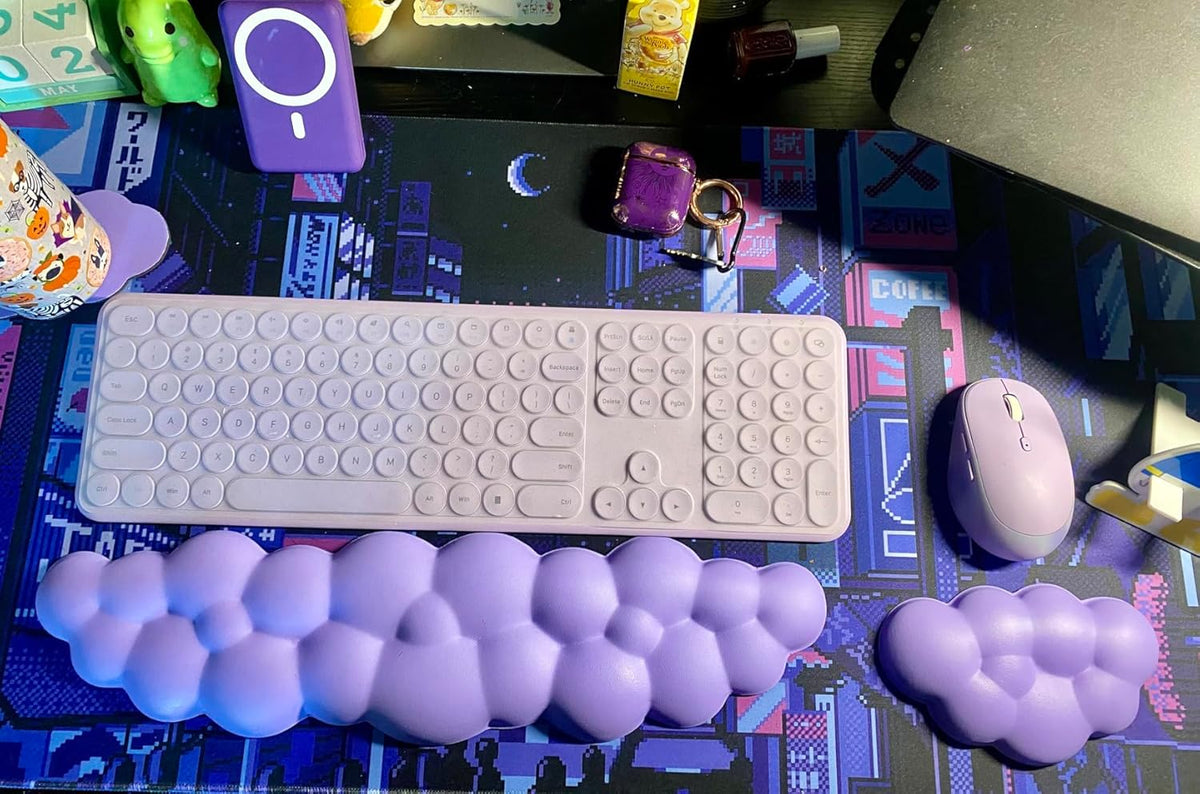 Upgrade Leather Cloud Wrist Rest for Keyboard and Mouse & Cup Pad