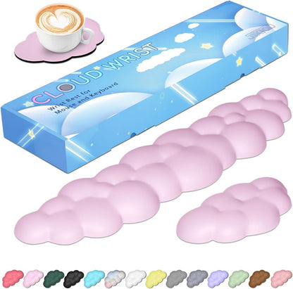Upgrade Leather Cloud Wrist Rest for Keyboard and Mouse & Cup Pad