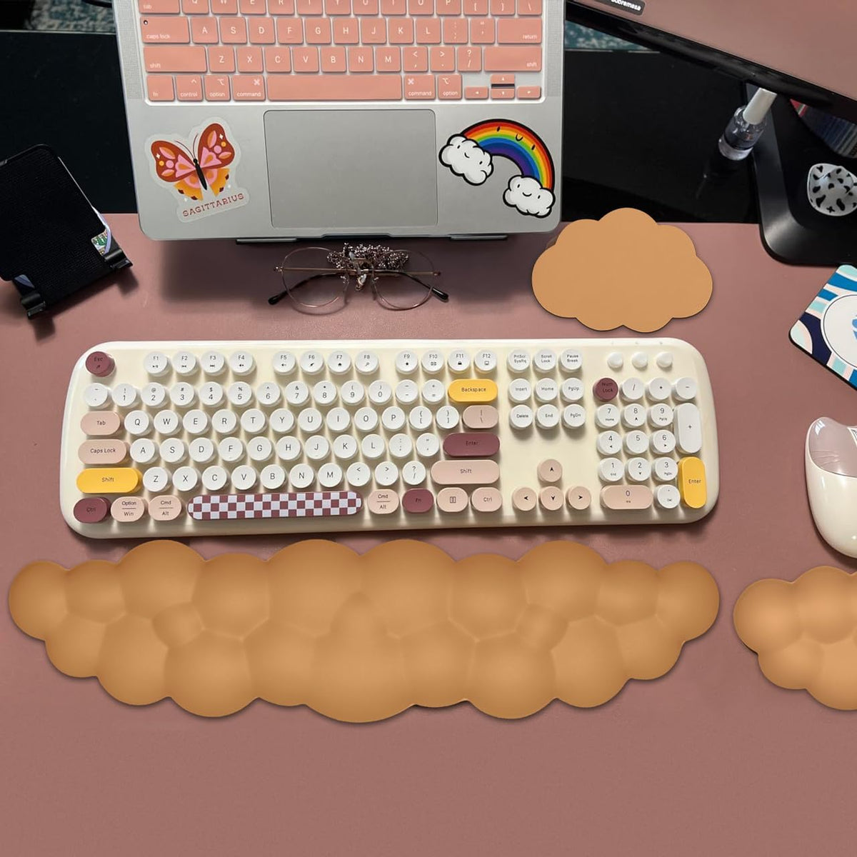 Upgrade Leather Cloud Wrist Rest for Keyboard and Mouse & Cup Pad