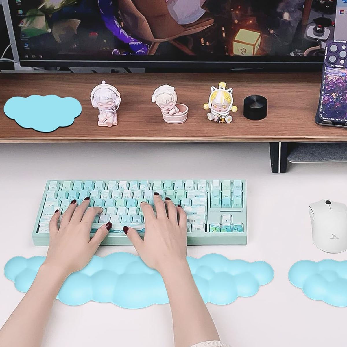 Upgrade Leather Cloud Wrist Rest for Keyboard and Mouse & Cup Pad