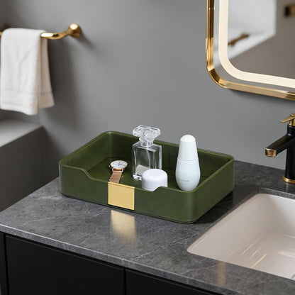PU Leather Valet Tray, Nightstand Organizer, Catchall Tray, Green