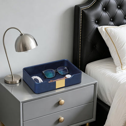 PU Leather Valet Tray, Nightstand Organizer, Catchall Tray, Green