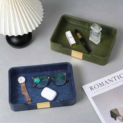PU Leather Valet Tray, Nightstand Organizer, Catchall Tray, Green