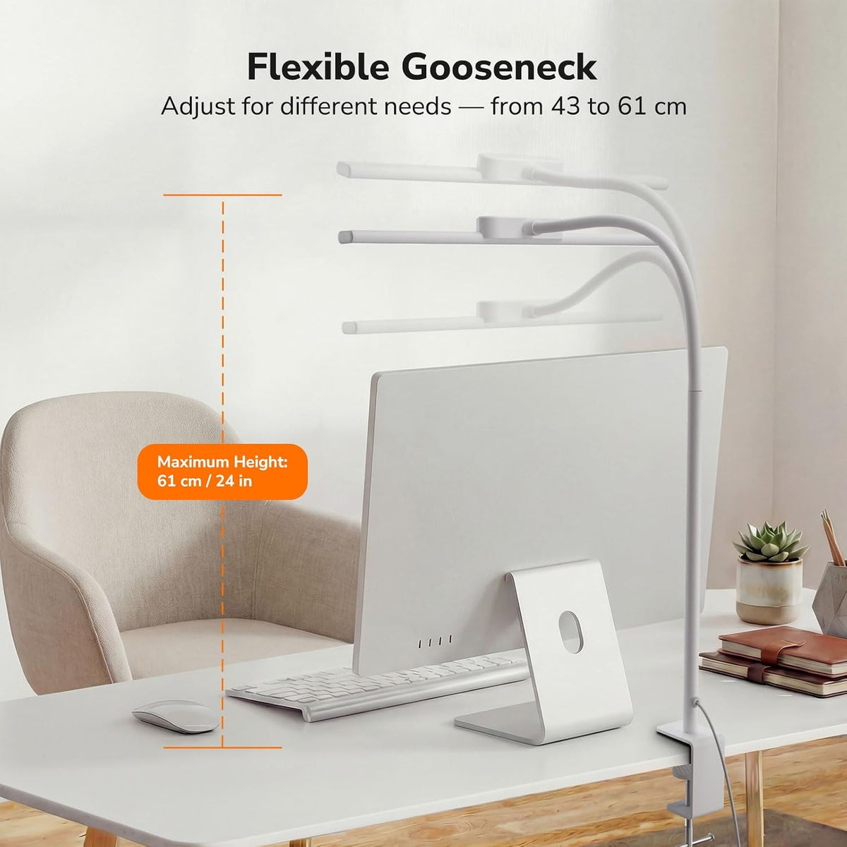 Desk Lamp with Clamp, Led Clip on Desk Lights for Home Office, White