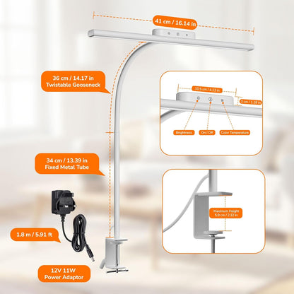 Desk Lamp with Clamp, Led Clip on Desk Lights for Home Office, White