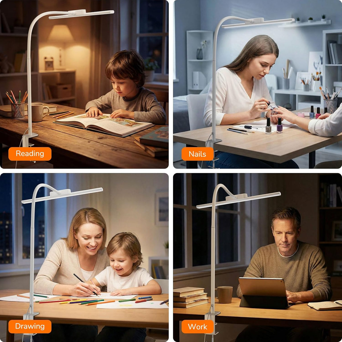 Desk Lamp with Clamp, Led Clip on Desk Lights for Home Office, White