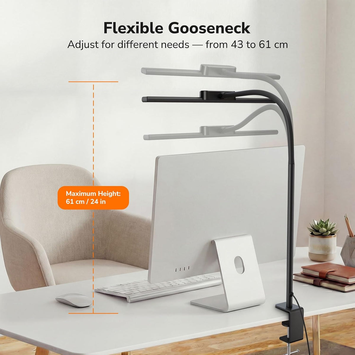 Desk Lamp with Clamp, Led Clip on Desk Lights for Home Office, White