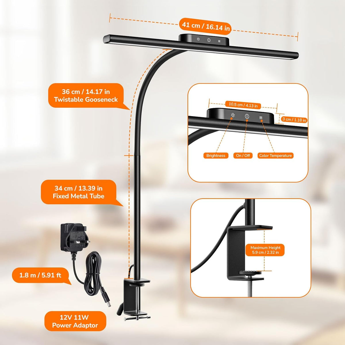 Desk Lamp with Clamp, Led Clip on Desk Lights for Home Office, White