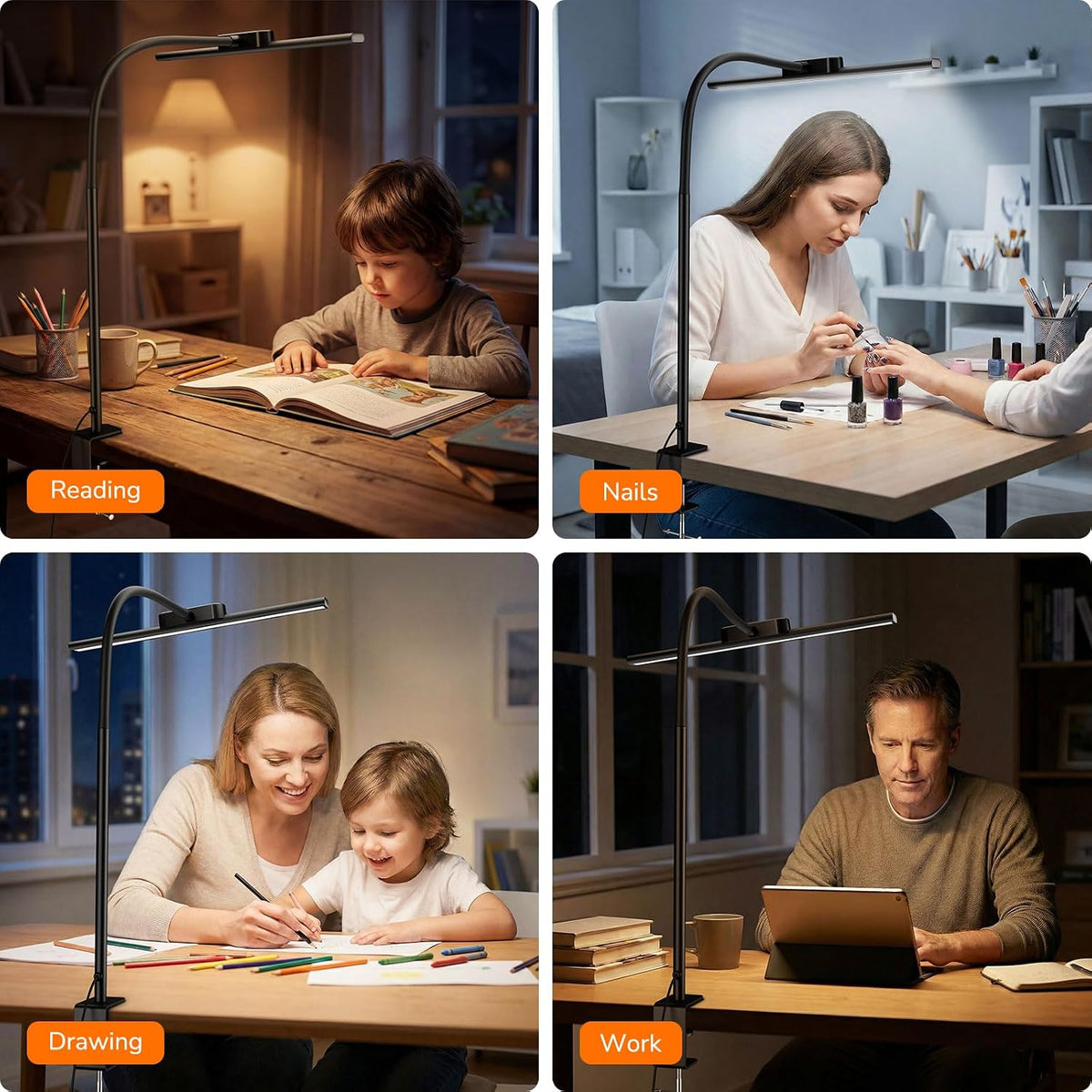 Desk Lamp with Clamp, Led Clip on Desk Lights for Home Office, White