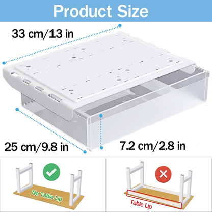Large Under Desk Table Drawer Storage Organizer A4,Desk Accessories & Workspace Organizers,Hidden Self-Adhesive Under Table Pencil Tray Drawer for Office(Clear White)
