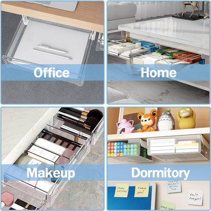 Large Under Desk Table Drawer Storage Organizer A4,Desk Accessories & Workspace Organizers,Hidden Self-Adhesive Under Table Pencil Tray Drawer for Office(Clear White)