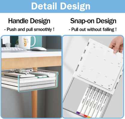 Large Under Desk Table Drawer Storage Organizer A4,Desk Accessories & Workspace Organizers,Hidden Self-Adhesive Under Table Pencil Tray Drawer for Office(Clear White)