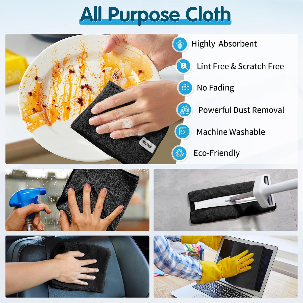 Microfiber Cleaning Cloth - Pack of 50, Microfiber Towels for Cars 16 x 12 in, Highly Absorbent Cleaning Rags, Lint-Free, Streak-Free Cleaning Cloths for Car Kitchen Home Office