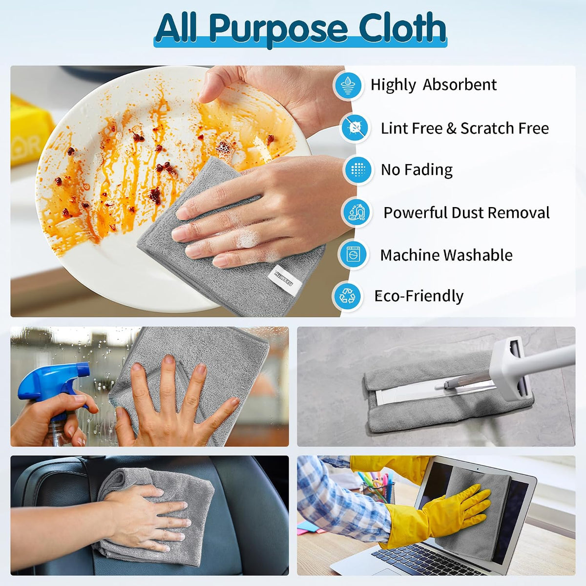 Microfiber Cleaning Cloth - Pack of 50, Microfiber Towels for Cars 16 x 12 in, Highly Absorbent Cleaning Rags, Lint-Free, Streak-Free Cleaning Cloths for Car Kitchen Home Office