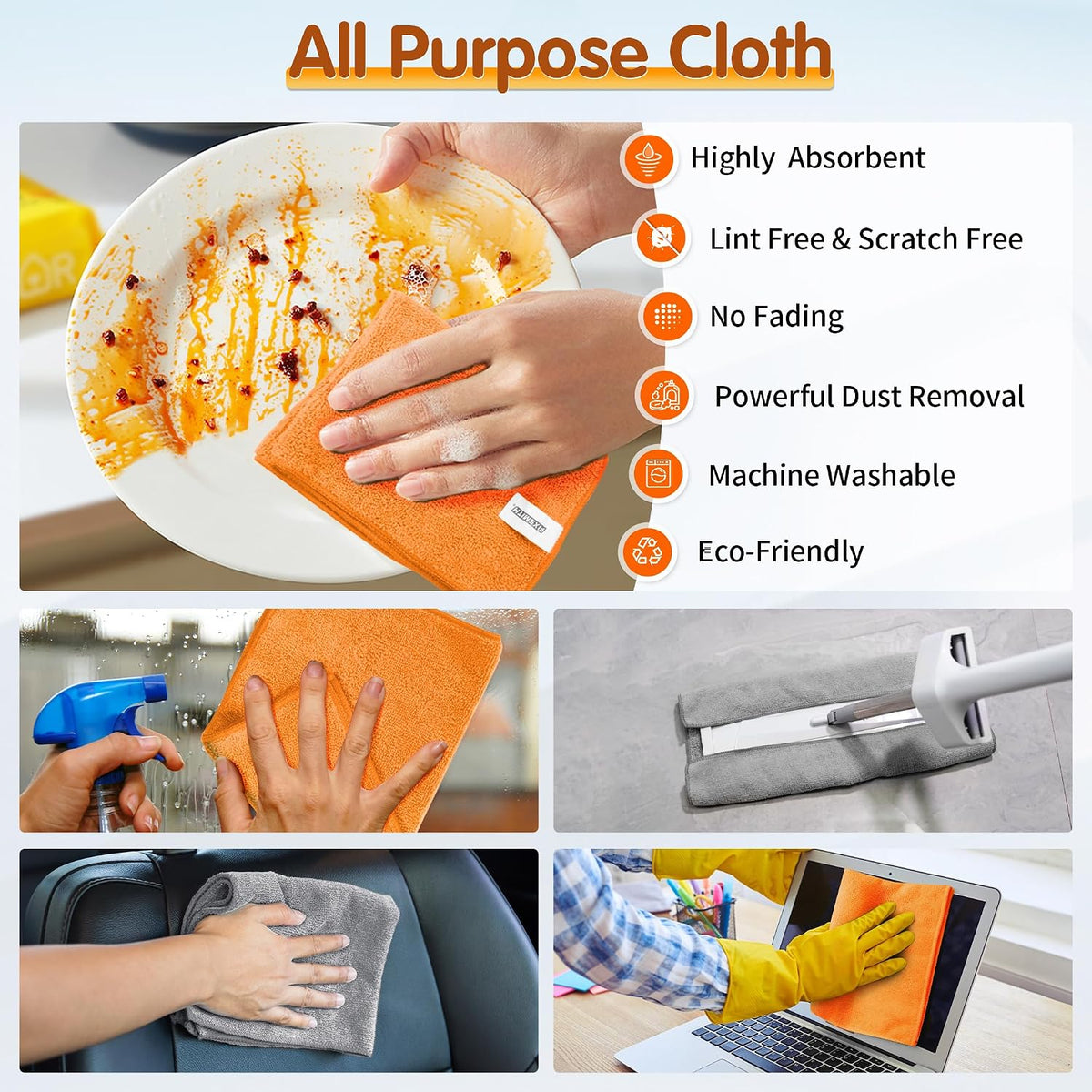 Microfiber Cleaning Cloth - Pack of 50, Microfiber Towels for Cars 16 x 12 in, Highly Absorbent Cleaning Rags, Lint-Free, Streak-Free Cleaning Cloths for Car Kitchen Home Office