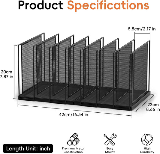 File Organizer For Desk, 7 Section Metal Desktop File Sorter, Black