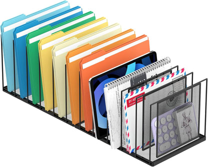 File Organizer For Desk, 7 Section Metal Desktop File Sorter, Black