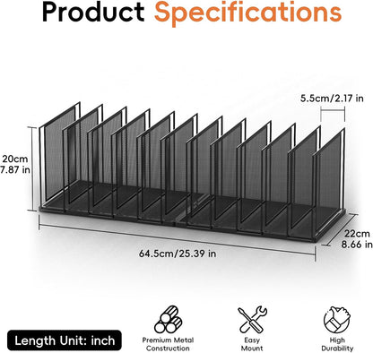 File Organizer For Desk, 7 Section Metal Desktop File Sorter, Black